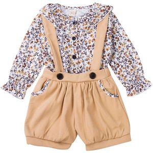 1-5Y Peuter Kids Baby Meisje Kleding Set Bloemenprint Lange Mouwen Tops Shirt + Strap Broek 2 stuks Outfits