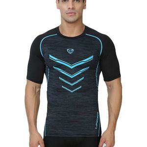 Mannen Zwart Compressie Gym Fitness Running T shirts Slim Tops Tees Running korte mouwen Quick Dry Fit Sportkleding