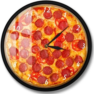 Italiaanse Restaurant Pizza Klok Italiaanse Pepperoni Pizza Wandklok Pizzeria Pasta Diner Chef Vintage Teken Klok Horloge
