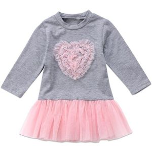 Herfst Herfst 6M-4Y Peuter Baby Meisje Schattige Roze Mesh Hart Grijs Lange Mouwen Tutu Jurk Kids Outfit Kleding