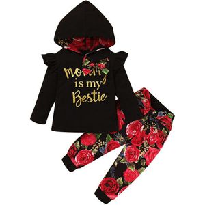 Peuter Baby Meisjes Kleding Set Lange Mouwen Brief Print Hoodie Top + Bloemen Broek Winter Baby 2 Stuks Pak Outfits sets