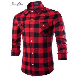 Flanel plaid shirt mannen luxe slanke lange mouw formele zakelijke mode jurk warm casual shirts man