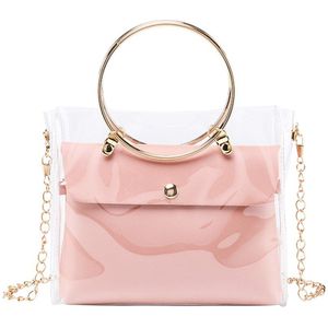 Vrouwen Pvc Transparante Vierkante Tas Clear Satchel Bag Crossbody Keten Kleine Jelly Ring Handvat Handtassen C66