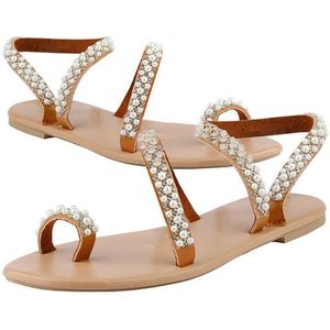 Vrouwen Boho Crystal Sandalen Cross Teen Ring Platte Sandalen Voor De Zomer SEC88