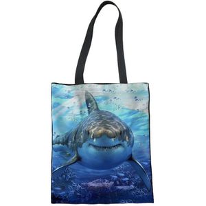 Nopersonality 3d Animal Shark Print Canvas Tassen voor Vrouwen Oceaan Stijl Vrouwelijke Schouder Boodschappentassen Student Shopper Tassen
