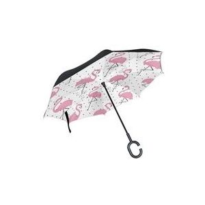 Flamingo Winddicht Reverse Double Layer Omgekeerde Paraplu Zelf Stand Regen Bescherming C-Haak Handen Voor Auto Vrouwen Sunny Paraplu