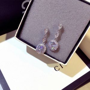 Noble S925 Zilveren Oorbellen Voor Vrouwen Meisjes Bling Zirkoon Stone Leuke Dagnle Oorbellen Mode-sieraden Koreaanse Oorbellen