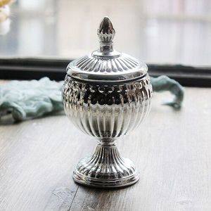 Plating Zilver Glas Opslag Jar Thuis Sieraden Cosmetische Opbergdoos Wattenstaafje Aromatherapie Kaars Fles Snoeppot Home Decor