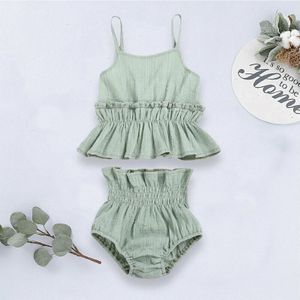 Summer Newborn Baby Girl Clothes Solid Color Ruffle Strap Cropped Tops Short Pants 2Pcs Outfits Cotton Clothes