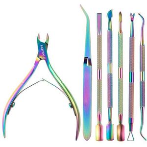 Huidtang Ingegroeide Nagel Kit Cuticle Pusher Driehoek Gel Nagellak Remover Nail Cleaner Tool Vork Nagelvijl Lifter