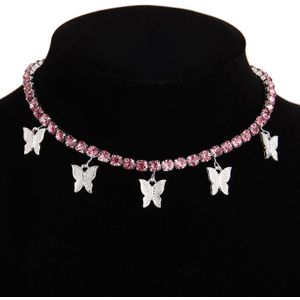 Shiny Rhinestone Crystal Vlinder Ketting Hanger Kettingen Choker Voor Vrouwen Meisje Trendy Anniversary Punk Sieraden Party