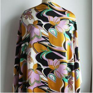 Vintage Bloemen Jurk Stof Charmeuse Satin Materiaal Polyester