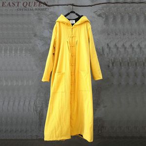 Chinese Mantel Lange Shirt Vrouwelijke Tuniek Pocket Katoen Linnen Meditatie Kleding Poncho Hoodie Heks Robe Vintage Femme TA1758