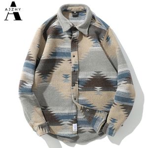 Mode Geometrische Wollen Flanel Shirt Heren Lange Mouw Lente Stam Warm Casual Shirt Streetwear Kleding Herfst Afdrukken Shirt