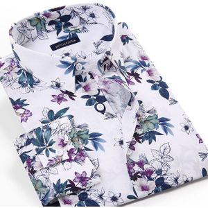 Mannen Jeugdige Vitaliteit Bloemen Gedrukt Katoen Shirts Pocket-Minder Lange Mouw Standaard-Fit Casual Hawaiian shirt