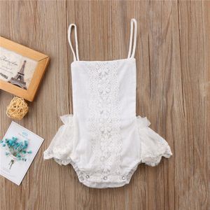 Schattige Baby Meisjes Wit Romper Backless Bloem Patchwork Romper Zomer Pasgeboren Baby Meisjes Kant Bloemen Jumpsuit Een stuk