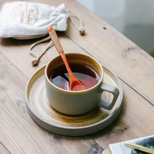 Japanse Eenvoudige Koffie Keramische Vintage Thee Kop En Schotel Set Creatieve Servies Eco Vriendelijke Kupa Thuis Retro Cup AC50BD