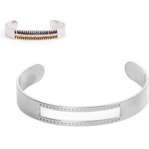 Rvs Open Middellijn Beadable Manchet Armbanden Armbanden Zilveren Rechthoek Sieraden Vrouwen 14.5cm Lange 1 PC