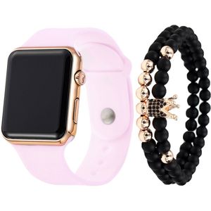 Miqiao 3 Stks/set Mannen Sport Led Digitale Horloge Sets Vrouwen Siliconen Elektronische Mode Polshorloge Relogio Digitale Masculino W468