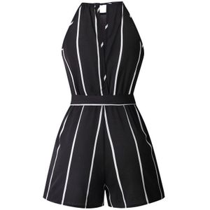 Streep Bandage Playsuit Mouwloos Loose Casual O hals beach Party Overalls Voor Vrouwen blue Catsuit Combishort Femme Ete wy *