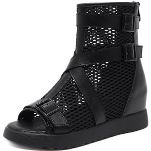 Gdgydh Gothic Zomer Schoenen Vrouwen Gladiator Schoenen Dames Mode Gesp Hollow Out Mesh Enkellaarsjes Open Teen Met Rits