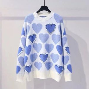 Vrouwen Gebreide Trui En Truien Oneck Parels Kralen Truien Zoete Hart Pull Jumpers Lange Mouwen Kawaii Pull Femme