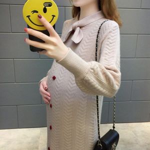 maternity dress sweater early autumn long solid color wild loose tide mother bottom knit pregnant sweater