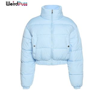 Orangea Vrouwen Korte Puffer Jas Katoen Gewatteerde Dikke Koord Parka Rits Winter Bubble Jas Warm Casual Street Outfits