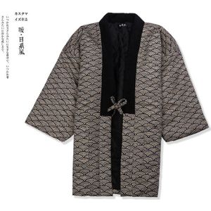 Vintage Mannen Effen Kimono Haori Jas Winter Dikke Katoen Gevoerde Kimono Gewaad Jas Japan Samurai Cosplay Kostuum Losse Overjas