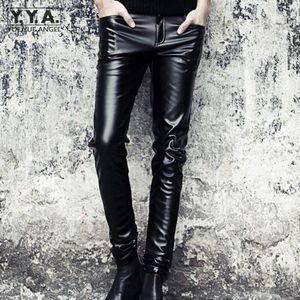 Punk Mens Slim Fit Broek Motorfiets Skinny Faux Leather Potlood Broek Mode Zwarte Volledige Lengte Pu Lederen Broek