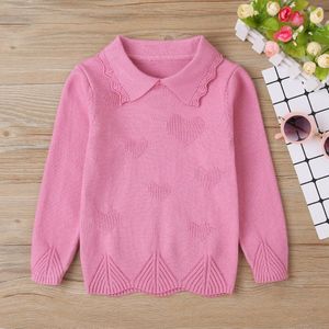 Winter Kinderen Casual Katoen Gebreide Lange Mouwen Turn-Down Kraag Roze Solid Casual Baby Meisjes T-shirt 0-2T