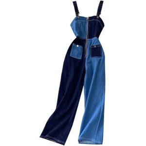 Zosol Kleur Jeans Vrouwelijke Zomer Bende Feng Mode Overalls Hoge Taille Zip Brede Been Jumpsuit