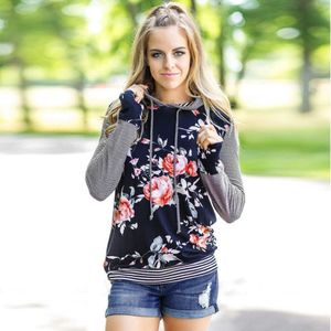 Vrouwen Bloemen Gestreepte Lange Mouwen Losse Blouse Tops Hoodie Sweatshirt Sweatshot hoodies trainingspak voor vrouwen vrouwelijke jas