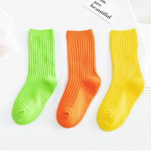 3 Paren/partij Kinderen Sokken Jongens Meisjes Zachte Dubbele Naald Katoen Tube Sokken Herfst Winter Kids Solid Candy Kleur Sport Sokken