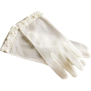1 Paar Parels Kant Bruid Handschoenen Elegante Transparante Wanten Hand Mitts Kostuum Accessoire Voor Avond Banket Dansen