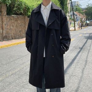 Mannen Geul Double Breasted Sjerpen Baggy Solid Koreaanse Stijl Lange Heren Jassen Chic Knappe Eenvoudige Harajuku Retro Punk Kleding