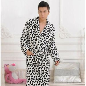 Mannen Gewaad Microfiber Fleece Luipaard Print Badjas Sjaalkraag Herfst Winter Warm Casual Robe Nachtkleding Nachtkleding