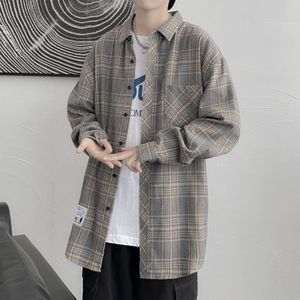 Koreaanse Man Vintage Plaid Blouses Oversized Tops Lente Mannen Lange Mouw Mannelijke Trendyol Casual Flanellen Shirts
