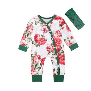 Baby Kids Meisje Kleding Zuigeling Knop Bloemen Bodysuit Lange Mouw Jumpsuit Bodysuit Kleding Outfits