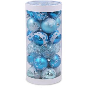 24Pcs 6Cm Blauwe Tekening Kerstballen Kerstboom Opknoping Bal Decor Boom Bal Ornamenten Voor Xmas Party Supplies decor