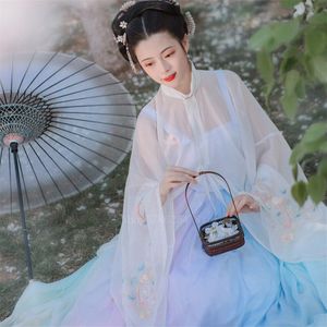Zomer Chinese Traditionele Folk Dance Wear Chiffon Vrouwen Meisje Fancy Borduren Strap Rainbow Fairy Vest Lange Rok Jurk Set
