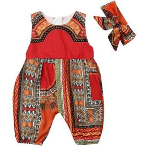 Focusnorm Verkoop Baby Baby Meisjes Kids Afrikaanse Mouwloze Jumpsuit O-hals Print Kleding Peuter Playsuit Outfit