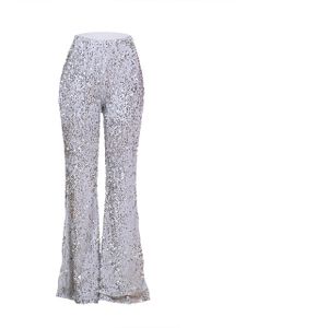 Casual Vrouwen Broek Sequin Lange Wijde Broek Broek Hoge Taille Streetwear Overalls Plus Size Vrouwen Zilver Zwart