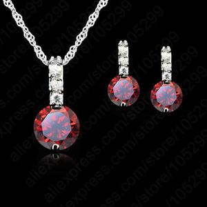 Eenvoudige 925 Sterling Zilveren Bruids Bruiloft Sieraden Sets Voor Vrouwen Mode Oostenrijkse Kristallen Hanger Ketting Oorbellen Set