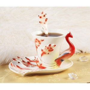 dragon Phoenix keramische cup kleur emaille porseleinen kop schotel lepel set koffie thee set