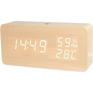 Moderne Houten Led Wekker Geluid App Controle Temperatuur Vochtigheid Datum Elektronische Desktop Digitale Usb Batterij Tafel Klokken