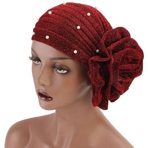 Moslim Sjaal Cap vrouwen Hijaabs Tulband Parel Grote Bloem India Hoed Motorkap Glitter Haaraccessoires Elastische Doek Hoofd cap