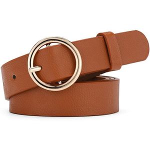 Vrouwen Casual Effen Kleur Jeans Faux Leather Tailleband Classic Strap Riemen Dames Ronde Gesp Riem