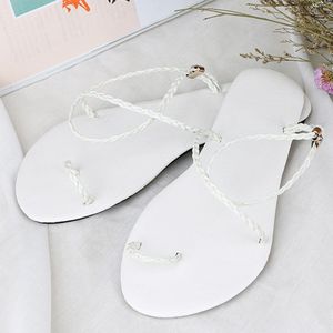 Mode vrouwen Open teen platte sandalen geweven sandalen effen kleur schoenen out beach schoenen casual comfortabele outdoor sandalen a3064