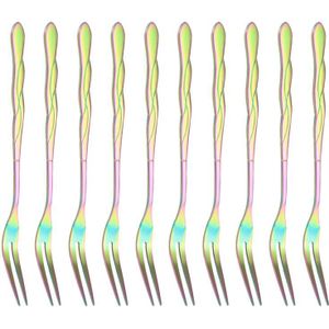 10 Stuks Rvs Fruit Picks Twee Tanden Dessert Vork Salade Vorken Feestartikelen Voor Hotel Ktv Bar